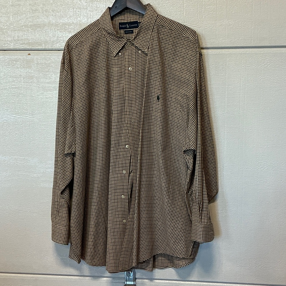 Ralph Lauren Men's Brown and Cream Micro-Check Dress Shirt